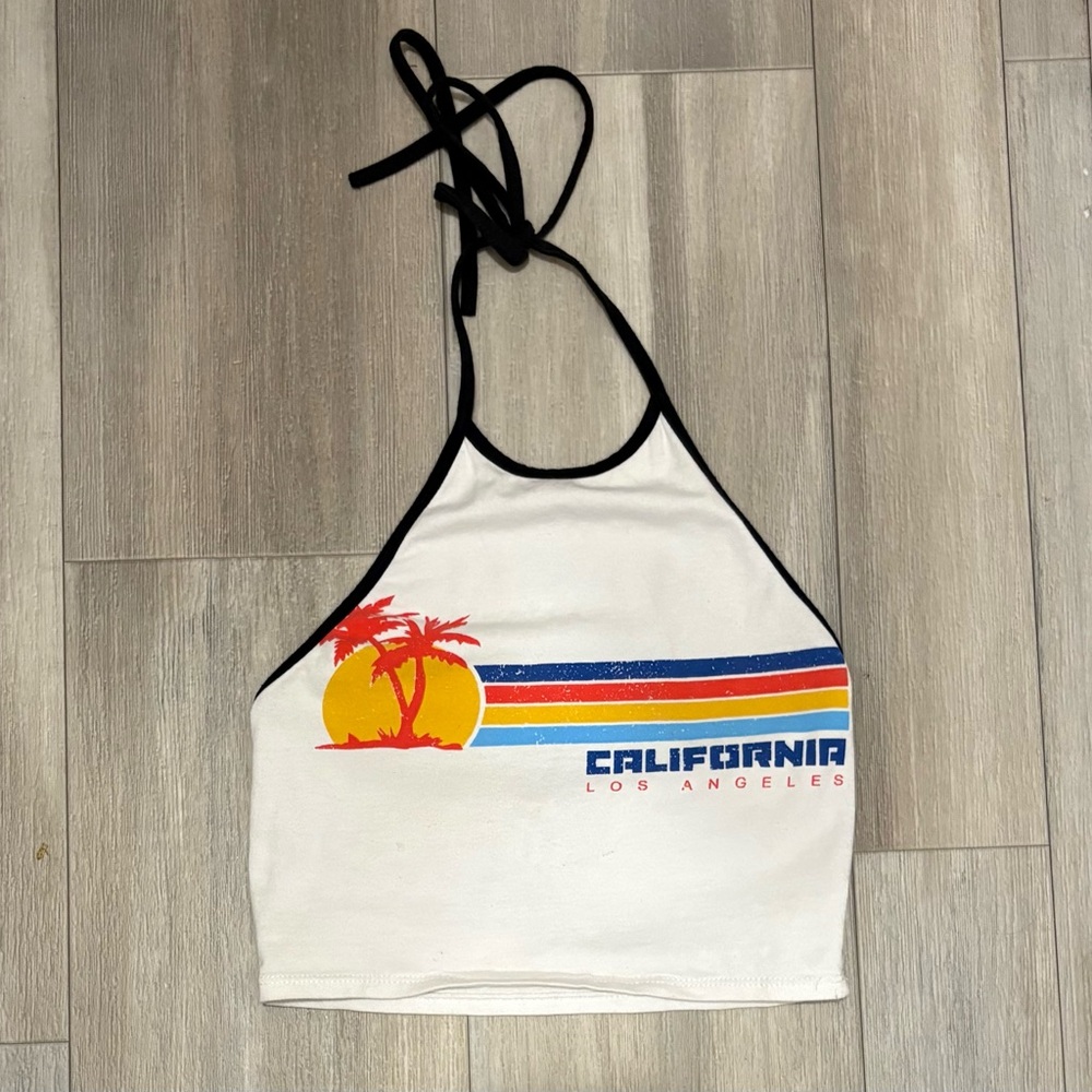 California Vibes Halter Crop Top - White